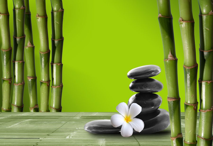 Calming stacked rocks and bamboo for mindfulness
